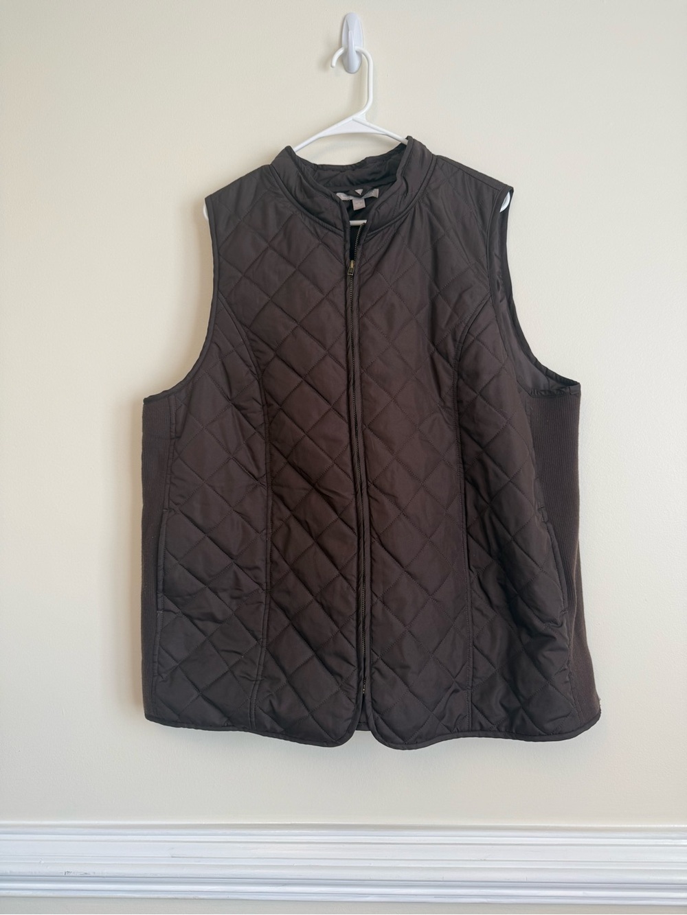 Woman Within Quilted Zip-Front Vest - Black